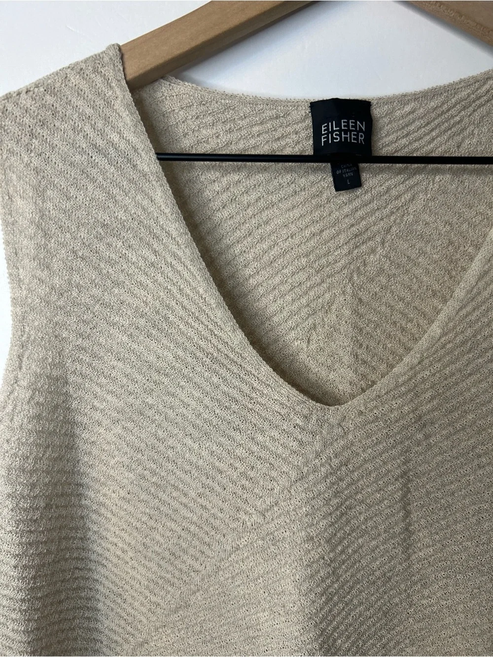 Eileen Fisher Women’s Tan Wool Sweater Twinset w/ Open Cardigan and Tank, Large - Picture 3 of 14